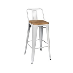 Silla Alta Tolix Blanca C/asiento De Madera NNET