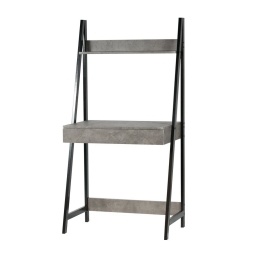 Escritorio Escalera Negro Cemento compacto con estantes