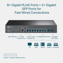 Switch TP-LINK TL-SG3210 (T2500G-10TS) | 8 Puertos Gigabit, 2 Puertos SFP