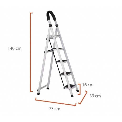 Escalera de 5 escalones negra y blanca base antideslizante