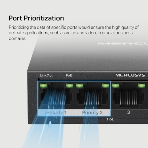 Switch MERCUSYS MS105GP | 5 Puertos RJ45 Gigabit (4 Puertos PoE+)