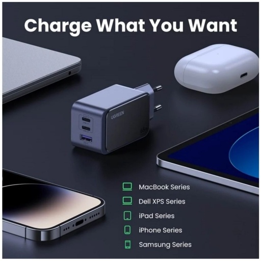 Ugreen Cargador R�pido Gan Nexode 65w 3 Puertos