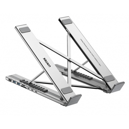 Soporte y HUB Unitek para Notebook aluminio plegable