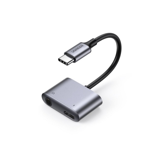 Adaptador Ugreen USB-C a Jack 3,5 mm y Carga Gris