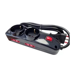 Alargue Conatel 2x Schuko 4 Tomas Bipaso 3 metros Negro