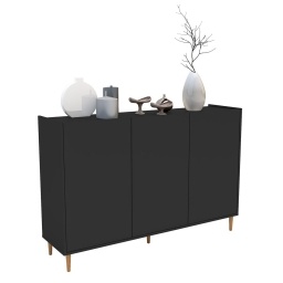 Aparador Argos Negro MDF Moderno de 3 Puertas