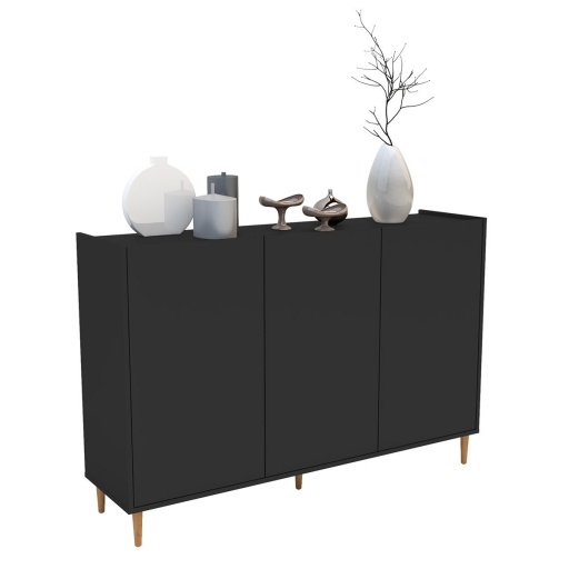 Aparador Argos Negro MDF Moderno de 3 Puertas