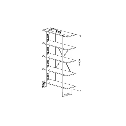 Biblioteca Versa Baja 90x33x146 Melamina Nogal