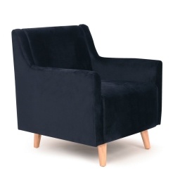 Butaca Durham Tapizada Azul Noche con Patas de Madera