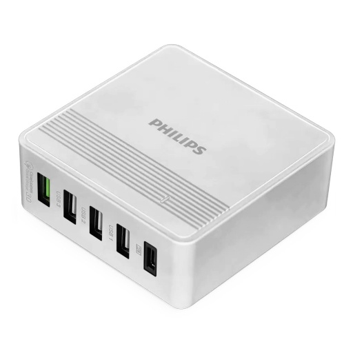 Cargador Philips con 1 USB-C y 4 Puertos USB-A Carga Rpida