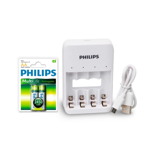 Cargador de Pilas Philips SCB3400NB/97 USB para AA y AAA