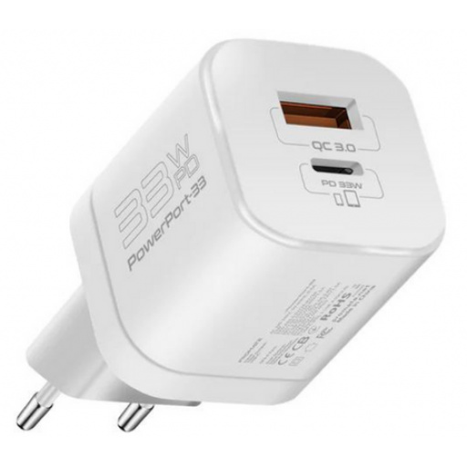 Cargador Promate USB A-C 33 W Blanco para Celulares