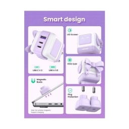 Cargador Ugreen Mini Robot 65 W Violeta Triple Puerto