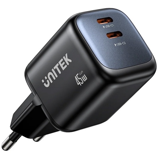Cargador Unitek Zeno GaN 45 W Doble USB-C Negro