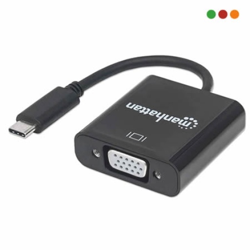 Convertidor USB-C a VGA Manhattan Negro para Pantallas