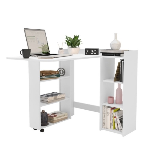 Escritorio Esquinero Rebatible Midas Blanco con Estantes