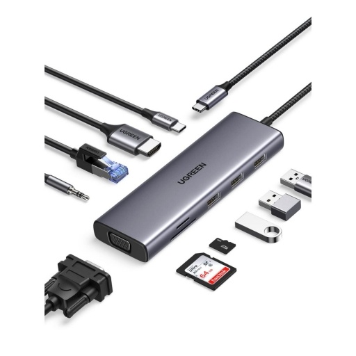 Hub Ugreen 10 en 1 USB-C 4K VGA Ethernet Gris Oscuro