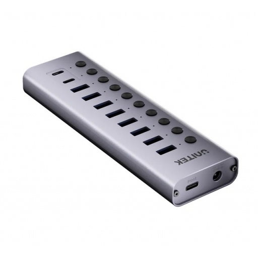Hub Unitech 10 en 1 USB-C 5 Gbps HDMI PD SD LAN Gris