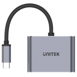 Hub USB-C Unitek 4 en 1 Dual Display HDMI PD Gris