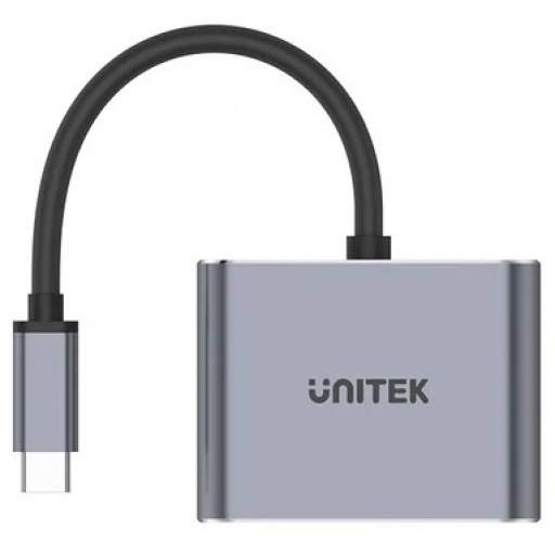Hub USB-C Unitek 4 en 1 Dual Display HDMI PD Gris