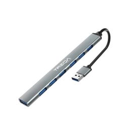 Hub USB Treqa de 7 Puertos en Aluminio Gris Compacto