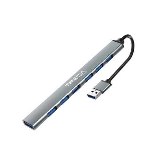 Hub USB Treqa de 7 Puertos en Aluminio Gris Compacto
