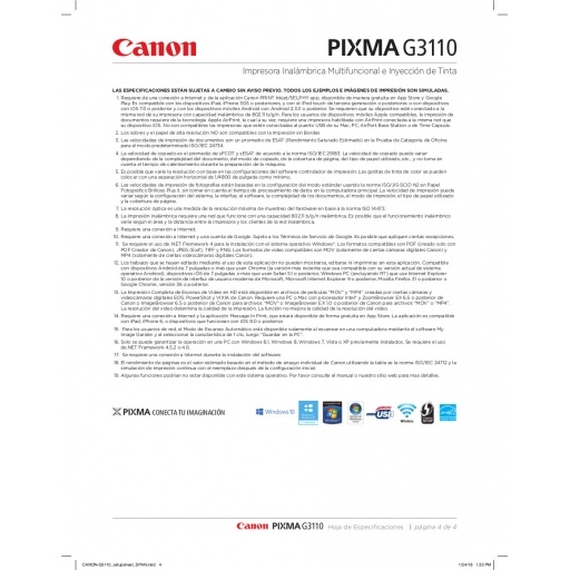 Impresora Canon Pixma G3110 Negro Sistema Continuo Recargable