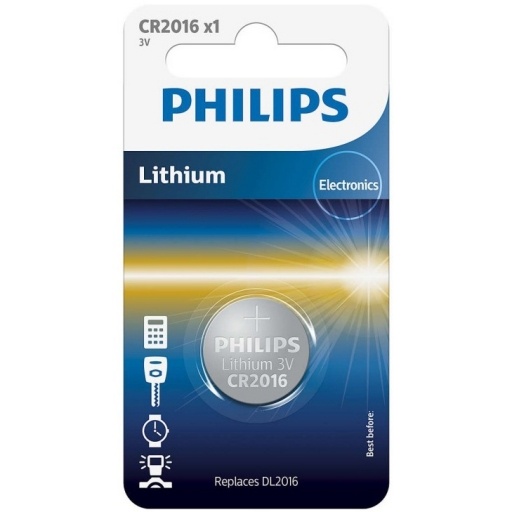 Pila de Litio Philips CR2016 3 V Tipo Moneda Compacta