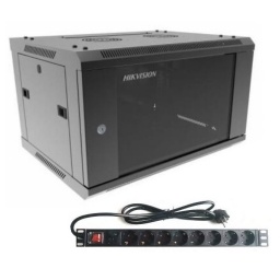Rack Hikvision 6U con PDU de 8 Tomas Negro para Pared