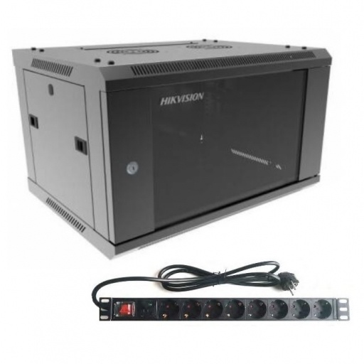 Rack Hikvision 6U con PDU de 8 Tomas Negro para Pared