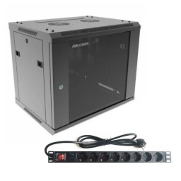Rack Hikvision 9U de Pared con PDU de 6 Tomas Negro