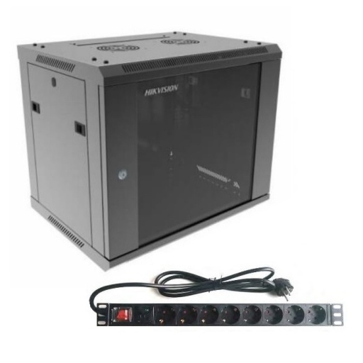 Rack Hikvision 9U de Pared con PDU de 6 Tomas Negro