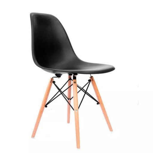 Silla Eames Negra con Patas de Madera de Haya