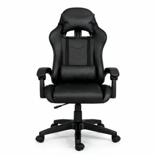 Silla Gamer Ergonómica con Masaje Lumbar y Respaldo Reclinable Negra