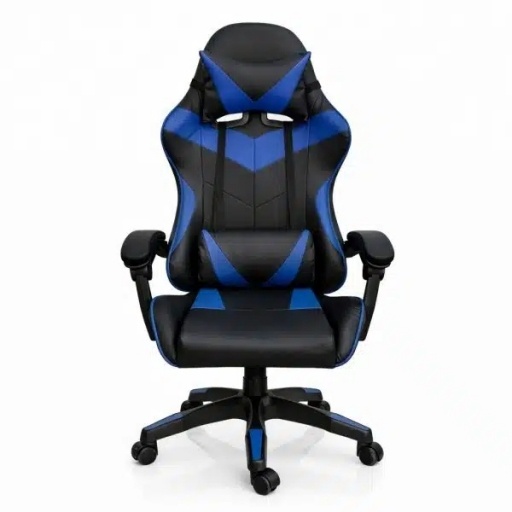 Silla Gamer Ergonómica con Masaje Lumbar y Respaldo Reclinable Negra/Azul