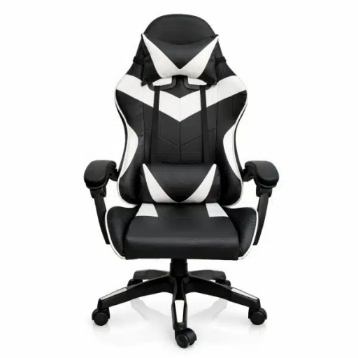Silla Gamer Ergonómica con Masaje Lumbar y Respaldo Reclinable Negra/Blanca