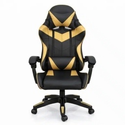 Silla Gamer Ergonómica con Masaje Lumbar y Respaldo Reclinable NegraDorada