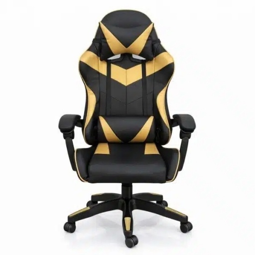 Silla Gamer Ergonómica con Masaje Lumbar y Respaldo Reclinable Negra/Dorada