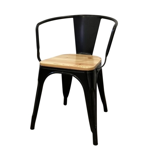 Silla Tolix Negra con Asiento de Madera Estilo Industrial